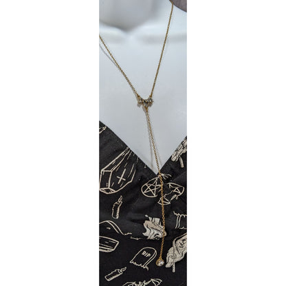 J.Crew Glam Crystal Clear Gold Tone Y Drop Lariat Necklace 18 Inch