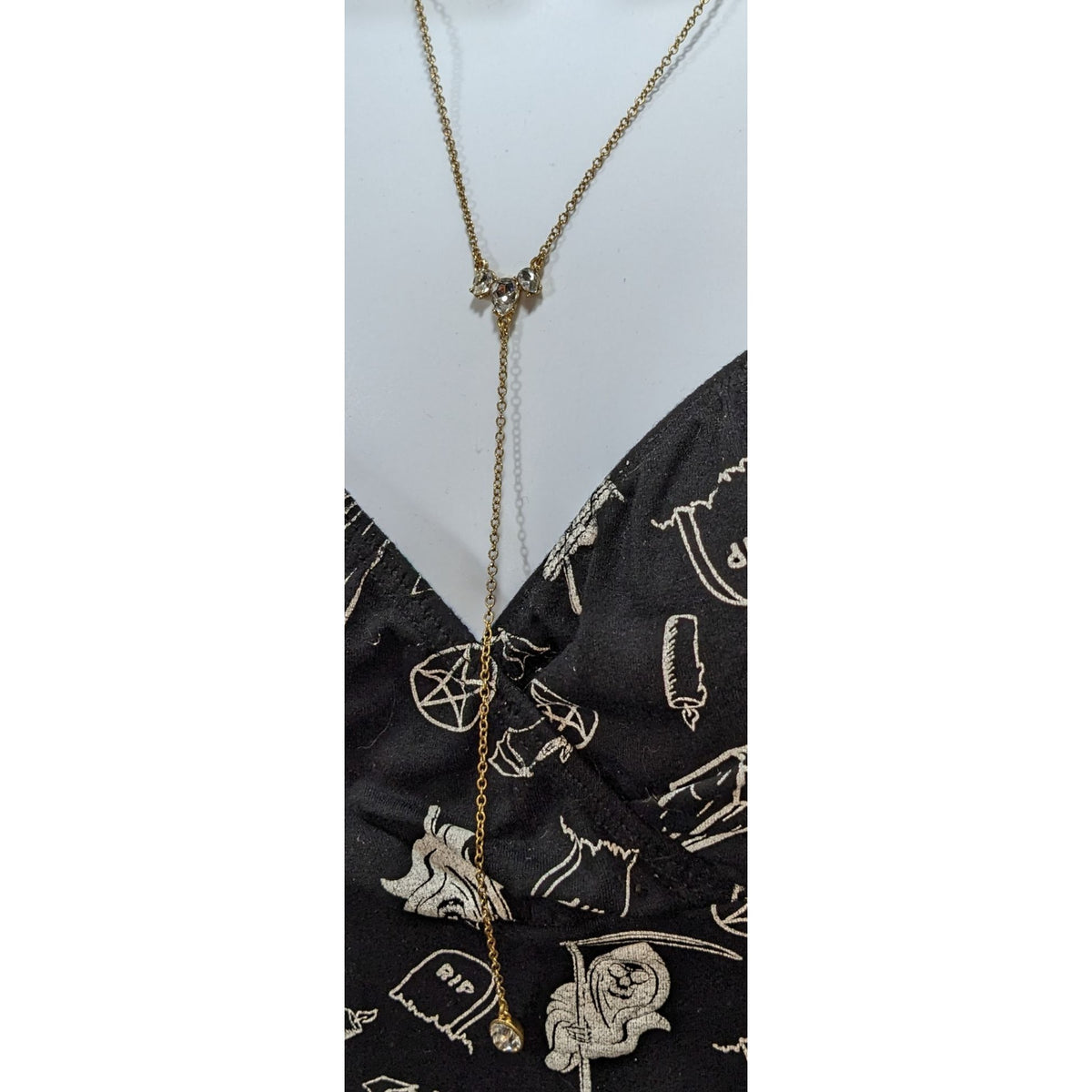 J.Crew Glam Crystal Clear Gold Tone Y Drop Lariat Necklace 18 Inch