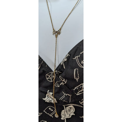 J.Crew Glam Crystal Clear Gold Tone Y Drop Lariat Necklace 18 Inch
