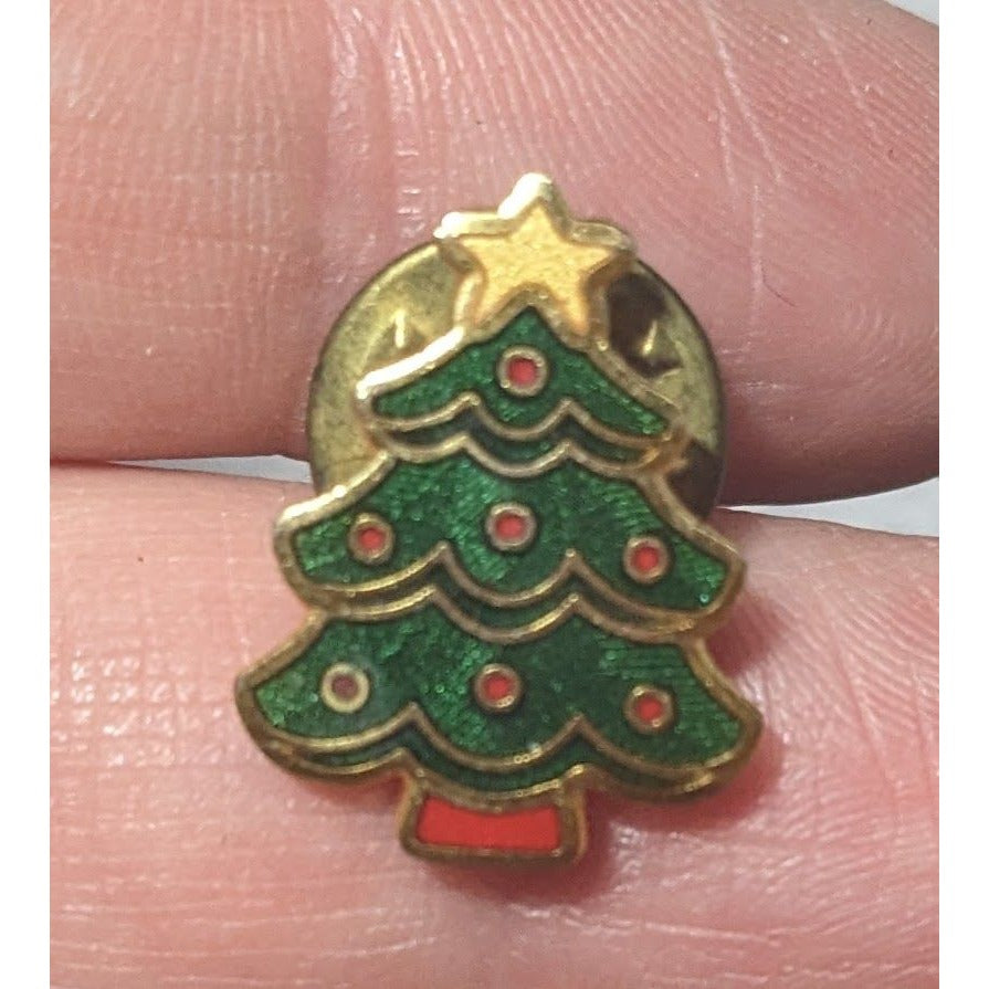 Vintage Hallmark Christmas Tree Gold Tone Enamel Pin