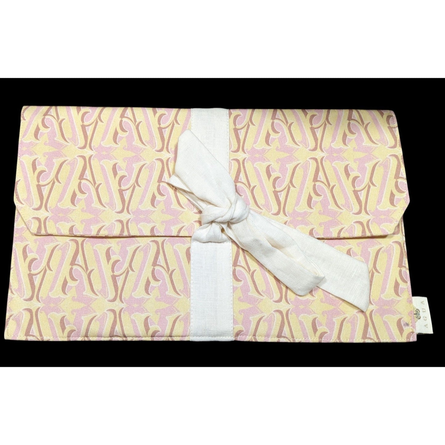 Agua by Agua Bendita Pink And Yellow Monogram Canvas Clutch