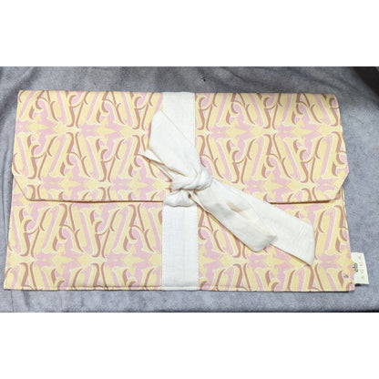 Agua by Agua Bendita Pink And Yellow Monogram Canvas Clutch