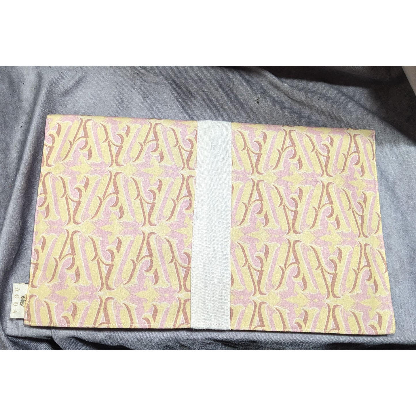 Agua by Agua Bendita Pink And Yellow Monogram Canvas Clutch