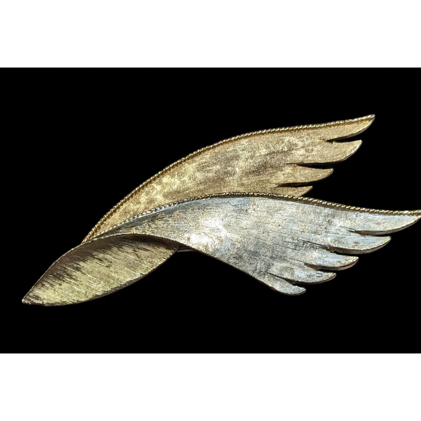 Vintage Wing Feather Art Deco Silver And Gold Tone Brooch Marked SA