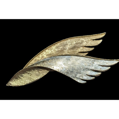 Vintage Wing Feather Art Deco Silver And Gold Tone Brooch Marked SA