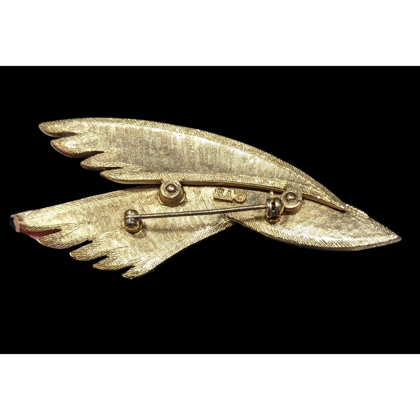 Vintage Wing Feather Art Deco Silver And Gold Tone Brooch Marked SA