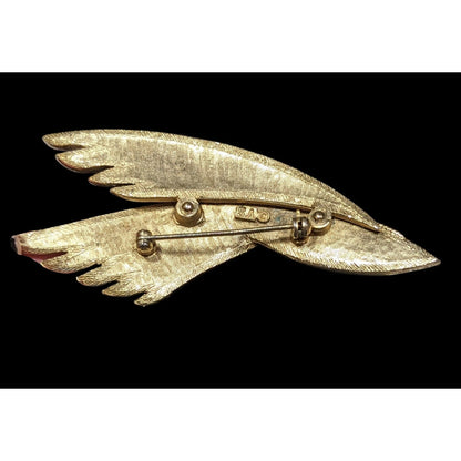 Vintage Wing Feather Art Deco Silver And Gold Tone Brooch Marked SA
