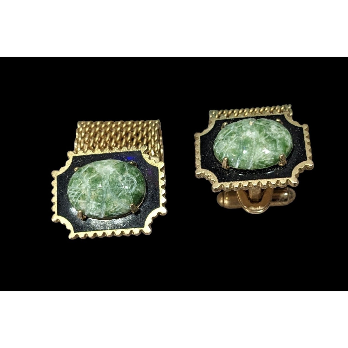 Vintage Anson Egyptian Revival Hand Carved Jade Scarab Cufflinks