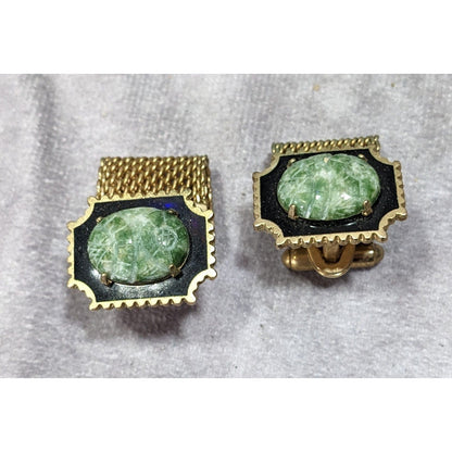 Vintage Anson Egyptian Revival Hand Carved Jade Scarab Cufflinks