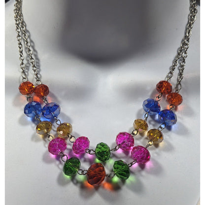 Candycore Sparkly Rainbow Glass Beaded Multilayer Necklace