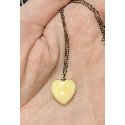 Carved Heart Pendant Necklace Cream Minimalist Romantic Jewelry