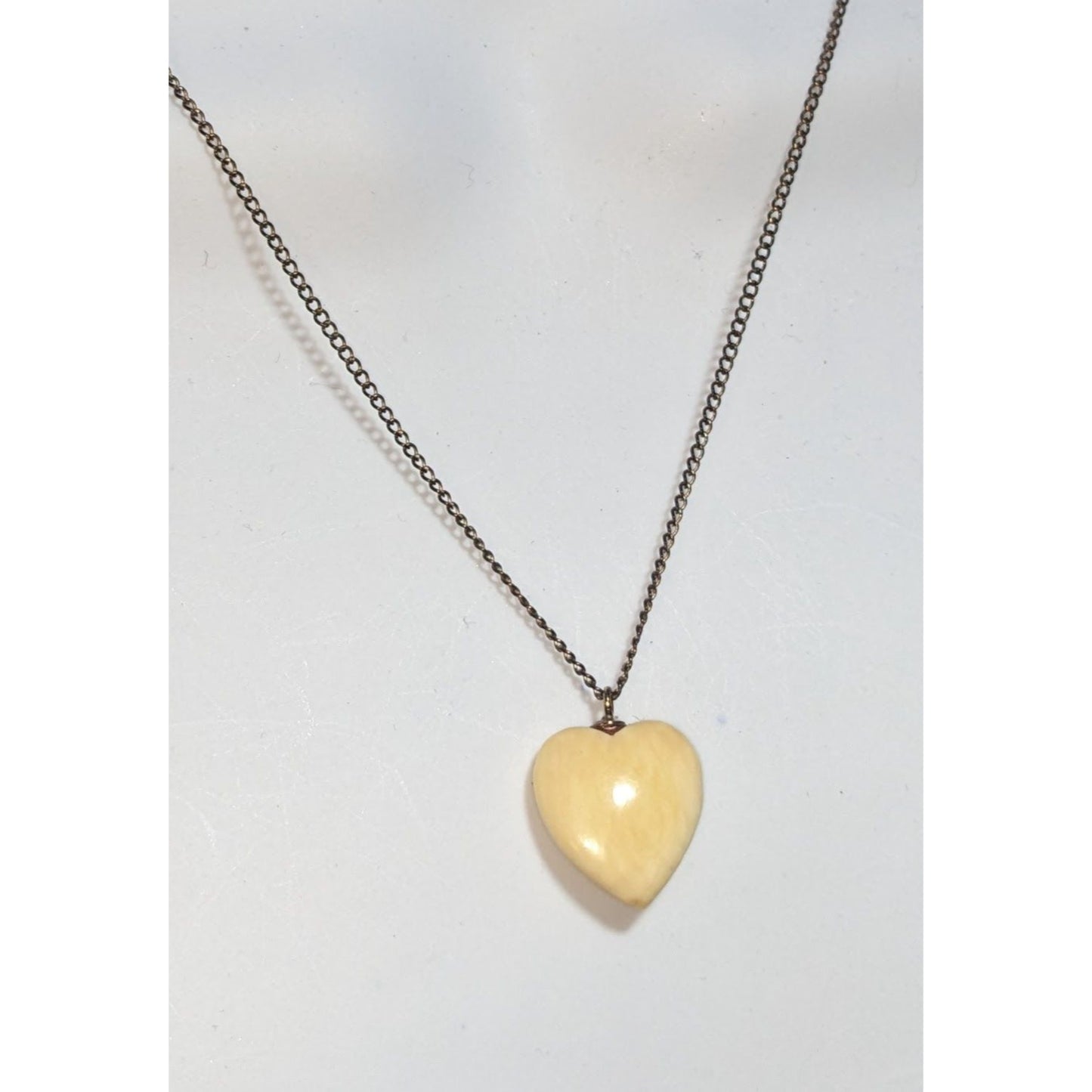 Carved Heart Pendant Necklace Cream Minimalist Romantic Jewelry