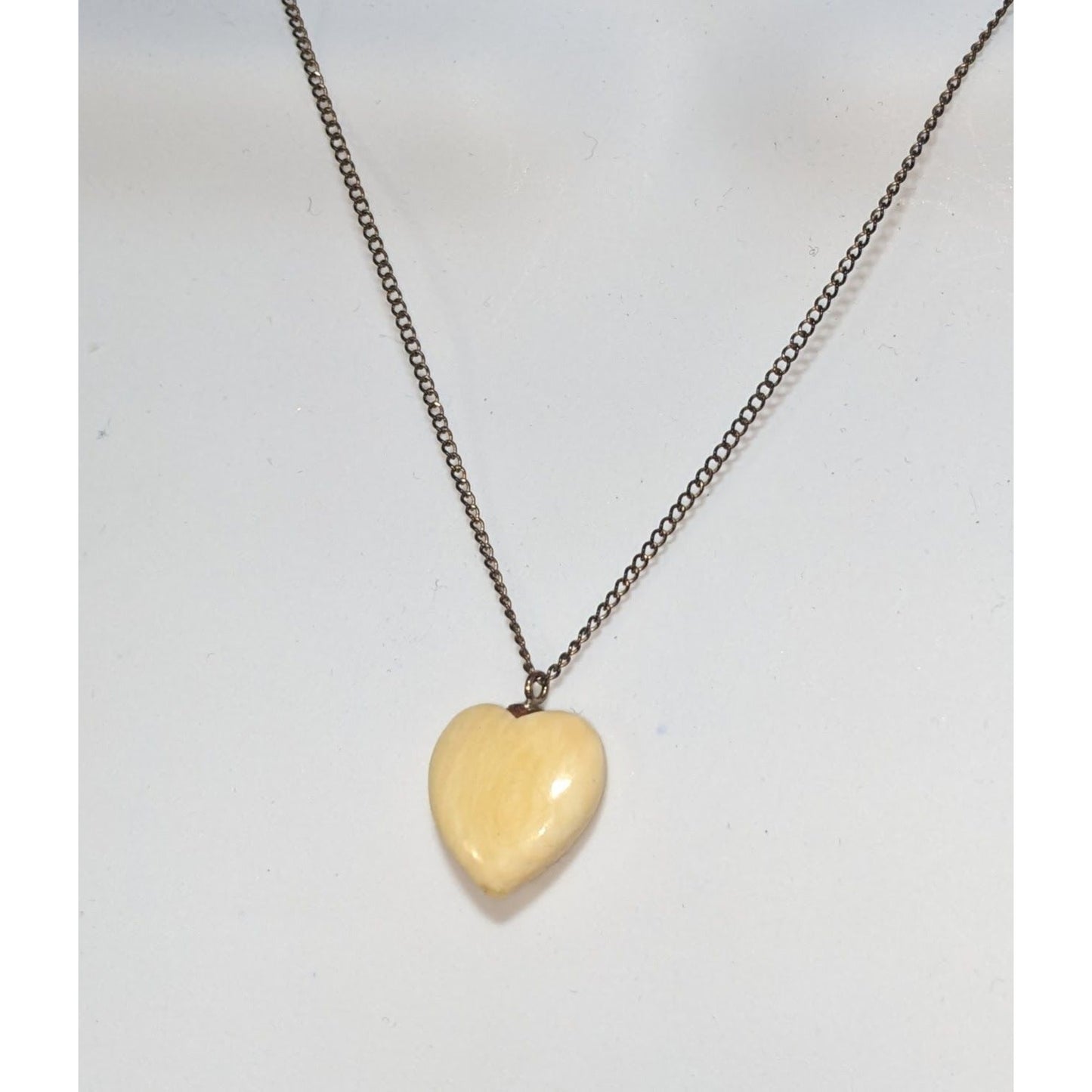 Carved Heart Pendant Necklace Cream Minimalist Romantic Jewelry