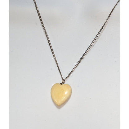 Carved Heart Pendant Necklace Cream Minimalist Romantic Jewelry