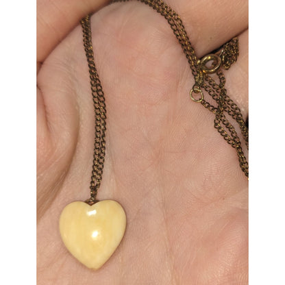 Carved Heart Pendant Necklace Cream Minimalist Romantic Jewelry