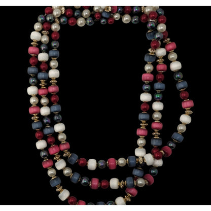 Retro Americana Vintage Japan Multi Strand Red White Blue Beaded Necklace