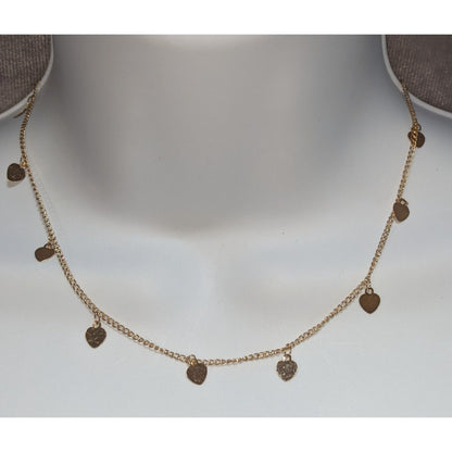 Gold-Tone Heart Charm Necklace 16 Inches Adjustable Lobster Clasp
