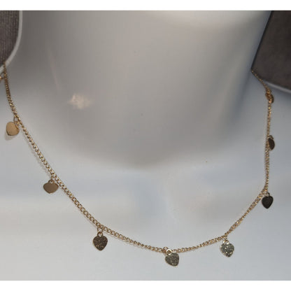 Gold-Tone Heart Charm Necklace 16 Inches Adjustable Lobster Clasp