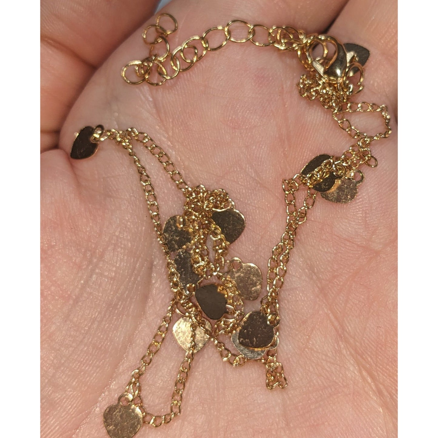 Gold-Tone Heart Charm Necklace 16 Inches Adjustable Lobster Clasp