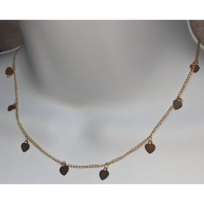 Gold-Tone Heart Charm Necklace 16 Inches Adjustable Lobster Clasp