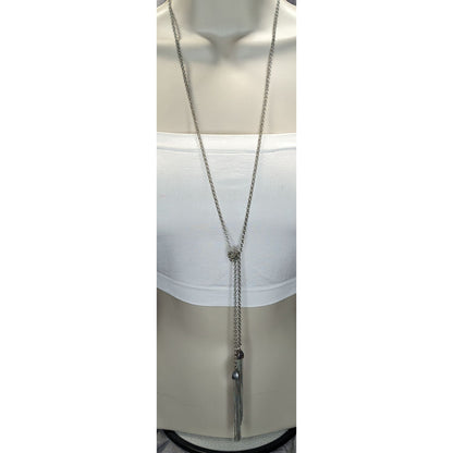 Boho Silver Tone Chain Tassel Lariat Necklace Long Fringe Y Drop Statement Jewelry