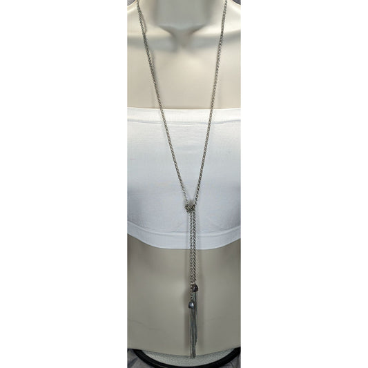 Boho Silver Tone Chain Tassel Lariat Necklace Long Fringe Y Drop Statement Jewelry