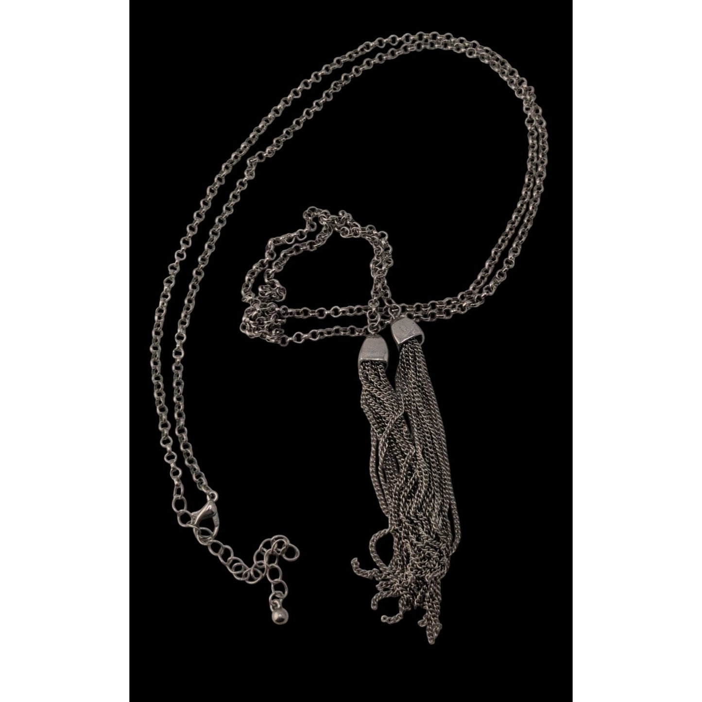 Boho Silver Tone Chain Tassel Lariat Necklace Long Fringe Y Drop Statement Jewelry