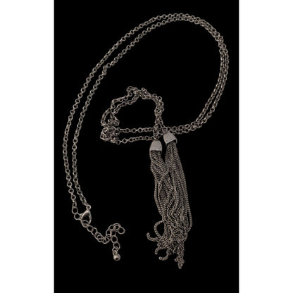 Boho Silver Tone Chain Tassel Lariat Necklace Long Fringe Y Drop Statement Jewelry