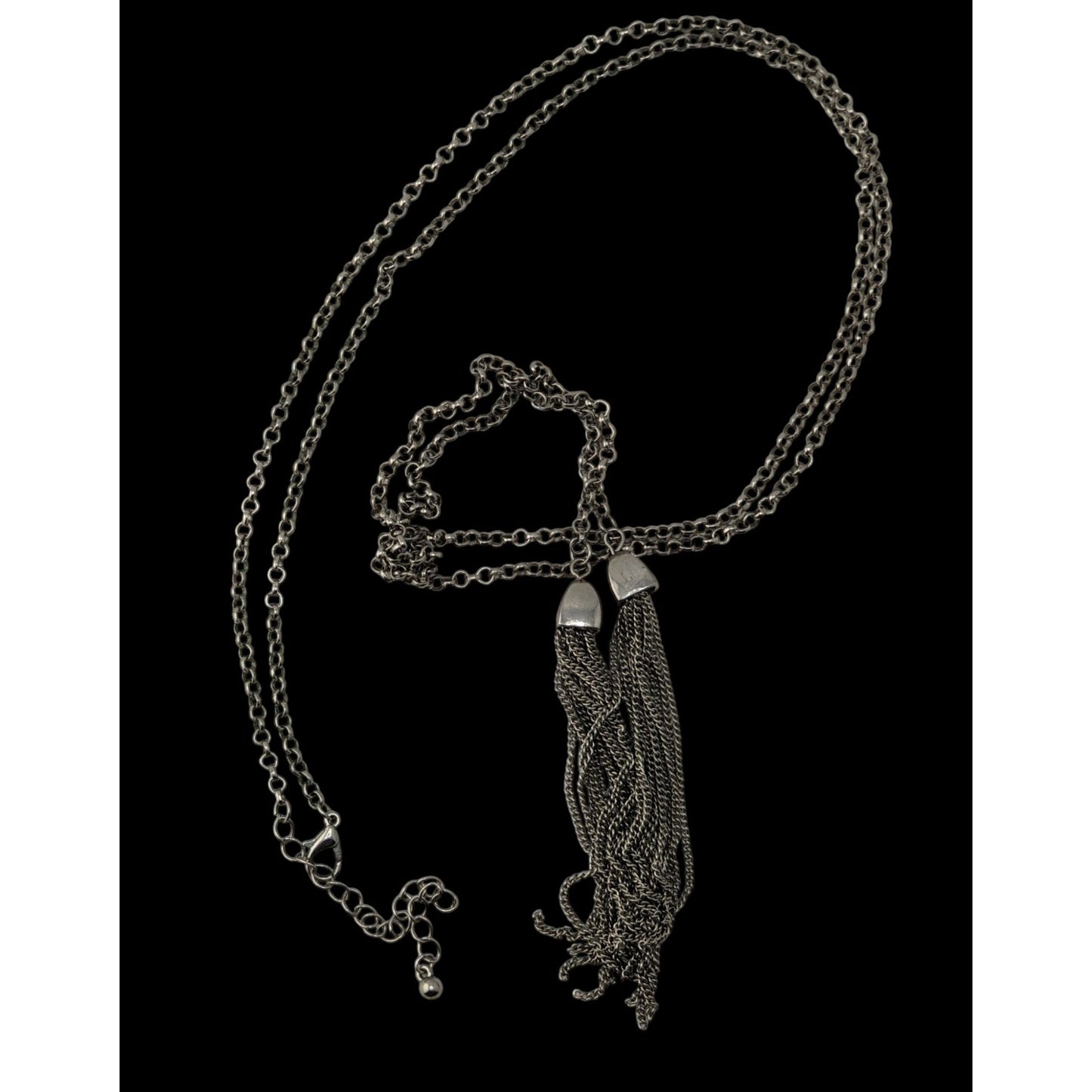 Boho Silver Tone Chain Tassel Lariat Necklace Long Fringe Y Drop Statement Jewelry