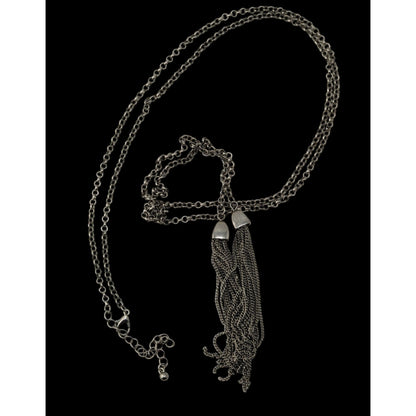 Boho Silver Tone Chain Tassel Lariat Necklace Long Fringe Y Drop Statement Jewelry