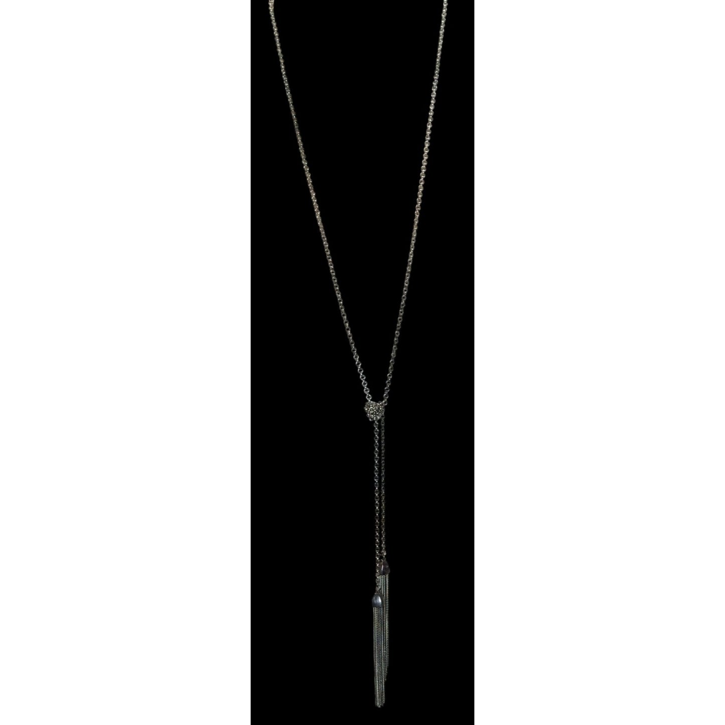 Boho Silver Tone Chain Tassel Lariat Necklace Long Fringe Y Drop Statement Jewelry