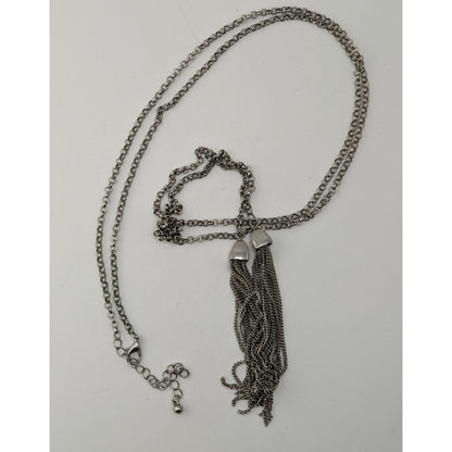 Boho Silver Tone Chain Tassel Lariat Necklace Long Fringe Y Drop Statement Jewelry