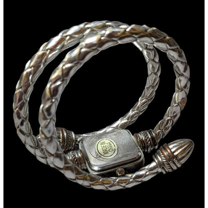 BT Silver Leather Braided Coil Wrap Bracelet Watch