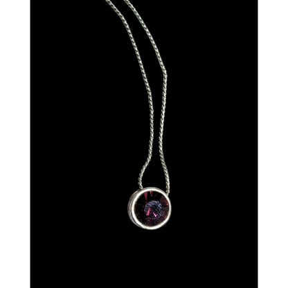 Elegant Silver Tone Necklace With Round Purple Gemstone Pendant