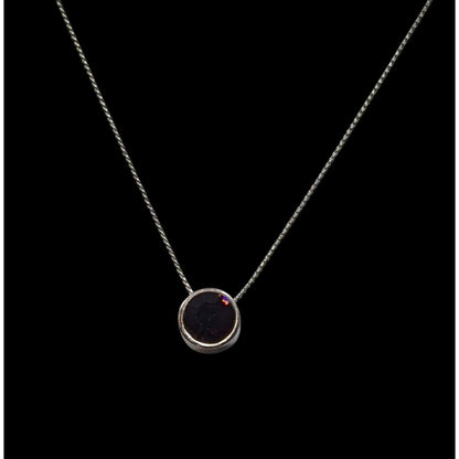 Elegant Silver Tone Necklace With Round Purple Gemstone Pendant