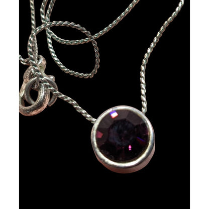 Elegant Silver Tone Necklace With Round Purple Gemstone Pendant