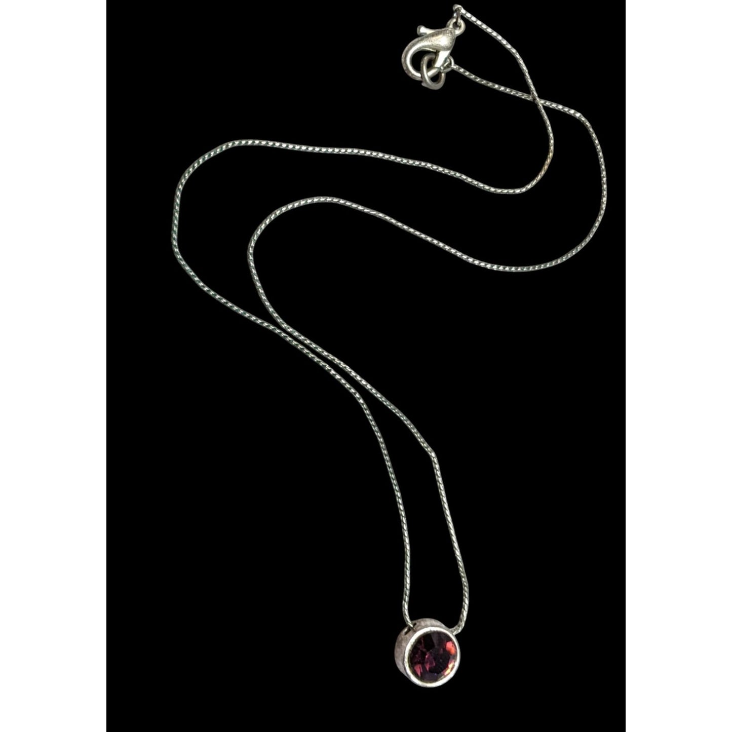 Elegant Silver Tone Necklace With Round Purple Gemstone Pendant