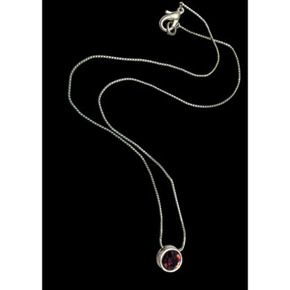 Elegant Silver Tone Necklace With Round Purple Gemstone Pendant