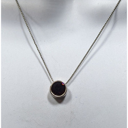 Elegant Silver Tone Necklace With Round Purple Gemstone Pendant