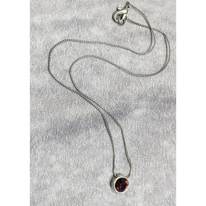 Elegant Silver Tone Necklace With Round Purple Gemstone Pendant
