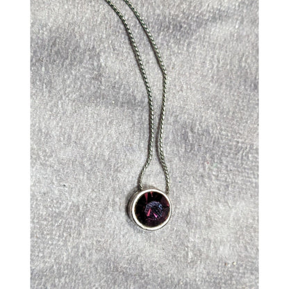Elegant Silver Tone Necklace With Round Purple Gemstone Pendant