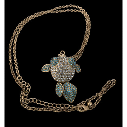 Y2K Coastal Whimsy Rhinestone Puffed Goldfish Pendant Necklace Gold Tone