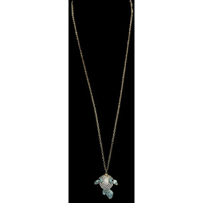Y2K Coastal Whimsy Rhinestone Puffed Goldfish Pendant Necklace Gold Tone