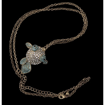 Y2K Coastal Whimsy Rhinestone Puffed Goldfish Pendant Necklace Gold Tone