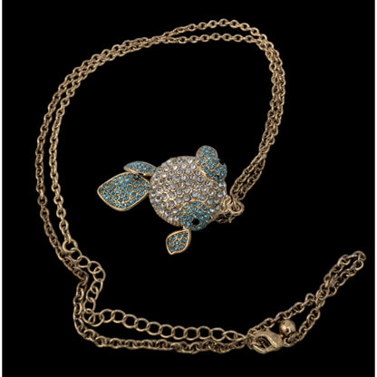 Y2K Coastal Whimsy Rhinestone Puffed Goldfish Pendant Necklace Gold Tone