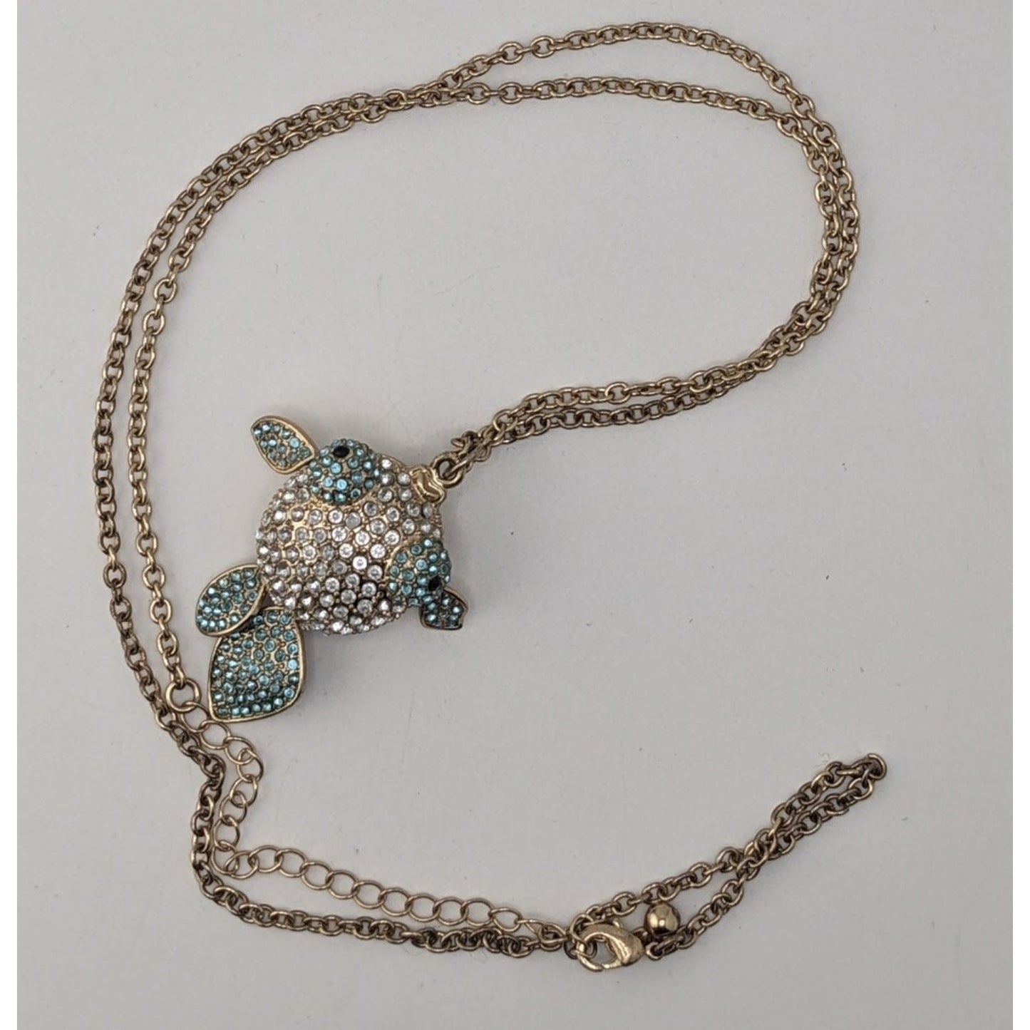Y2K Coastal Whimsy Rhinestone Puffed Goldfish Pendant Necklace Gold Tone