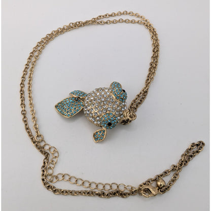 Y2K Coastal Whimsy Rhinestone Puffed Goldfish Pendant Necklace Gold Tone