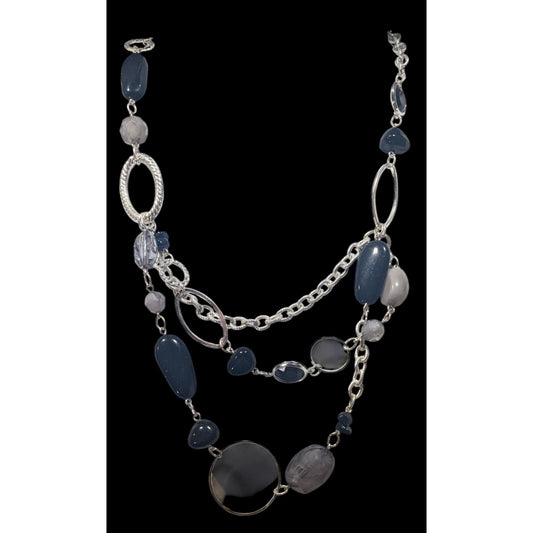 Black And Grey Beaded Layered Chain Necklace