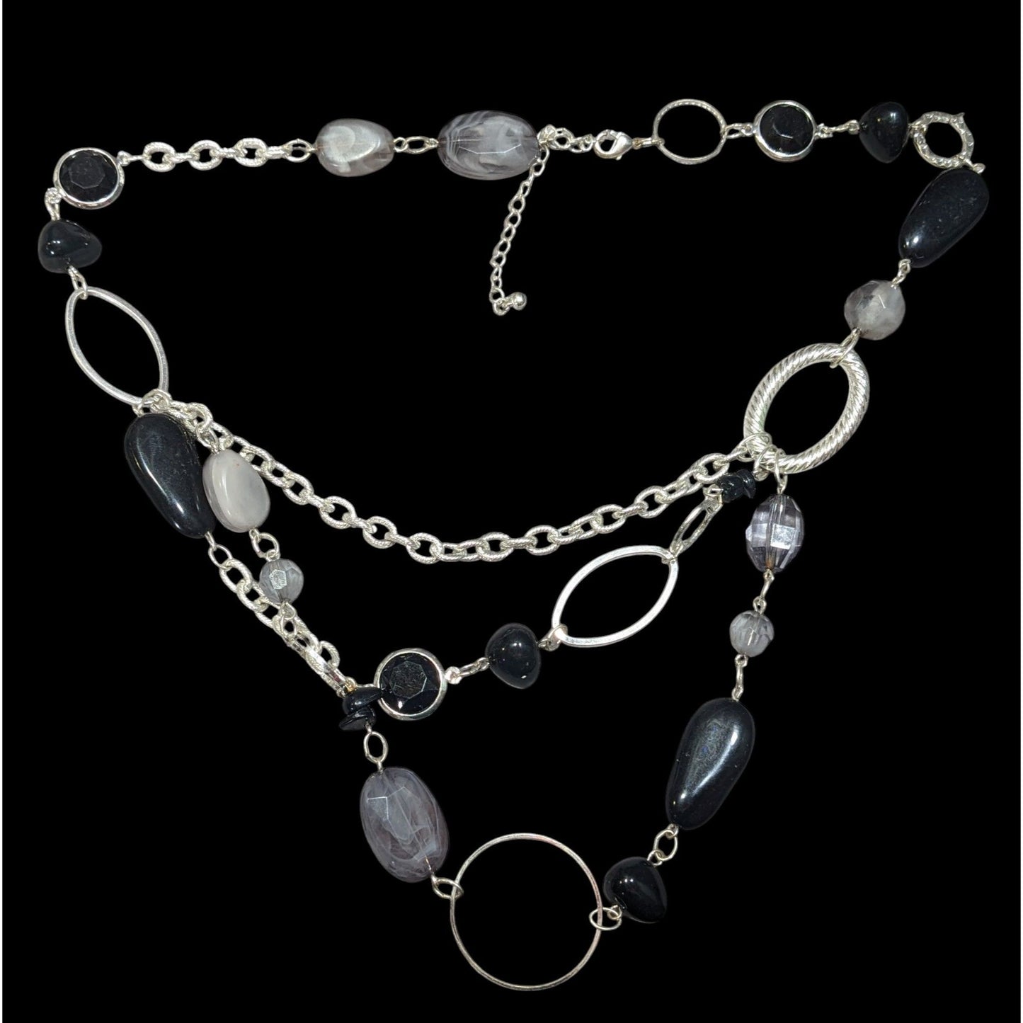 Black And Grey Beaded Layered Chain Necklace