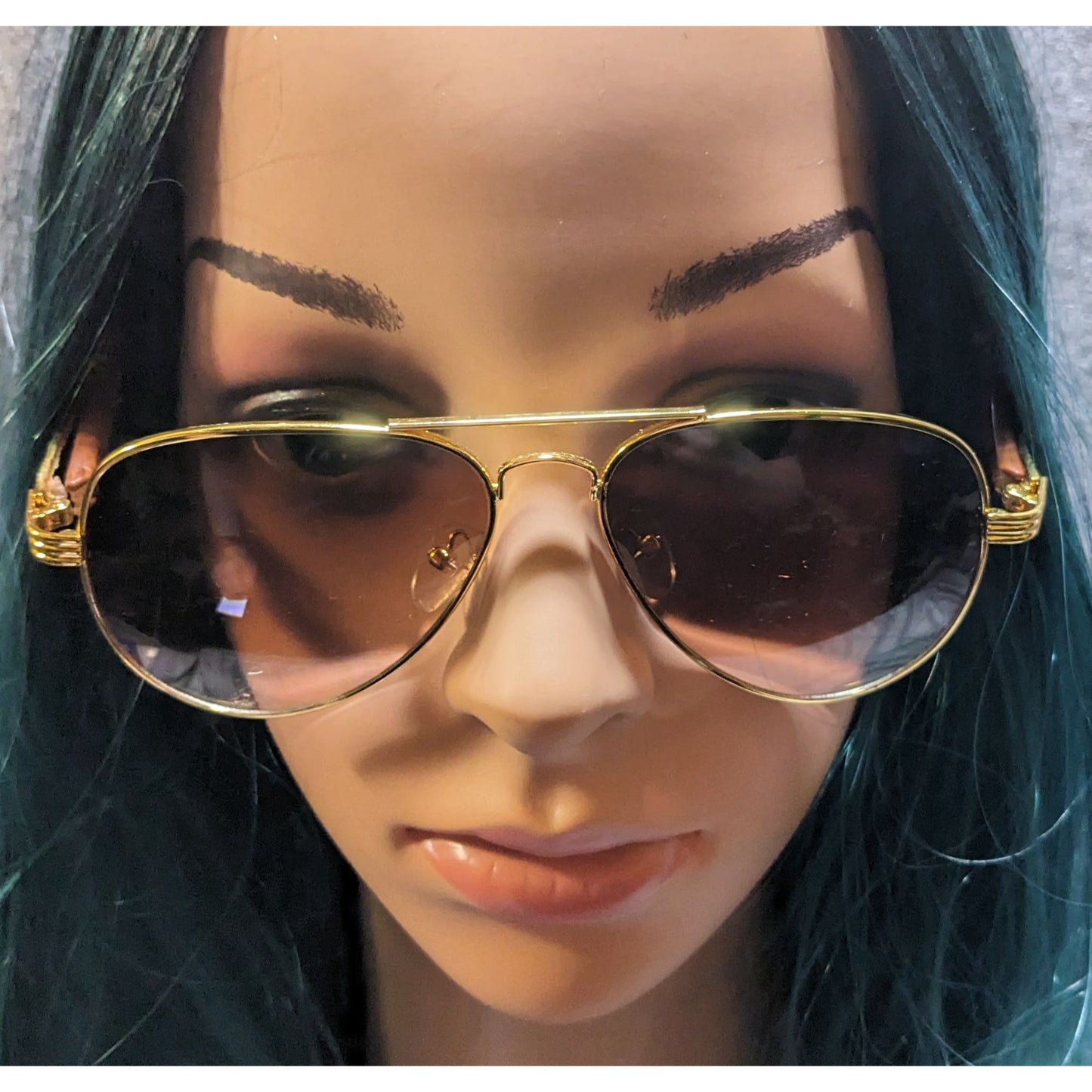 NY Sunglasses Gold And Wood Look Aviator Sunglasses